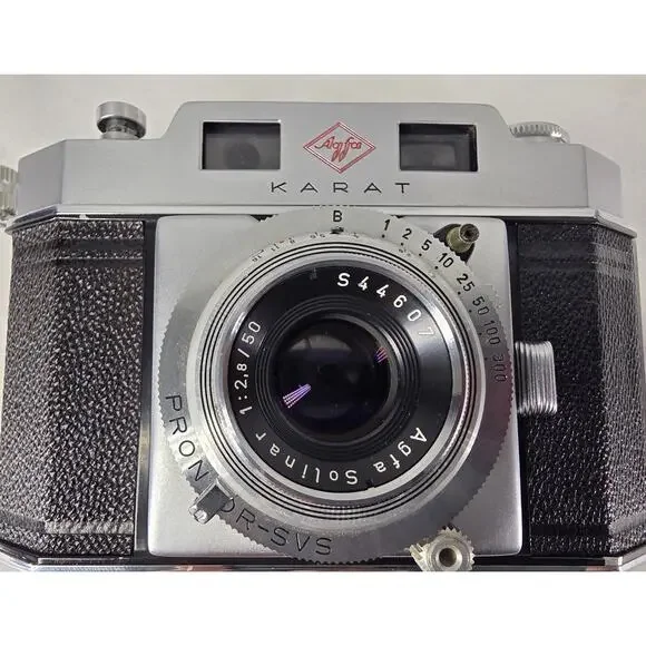 AGFA KARAT IV 35MM CAMERA - SOLINAR 50MM F/2.8 LENS + OPTIMA BLITZ FLASH VINTAGE